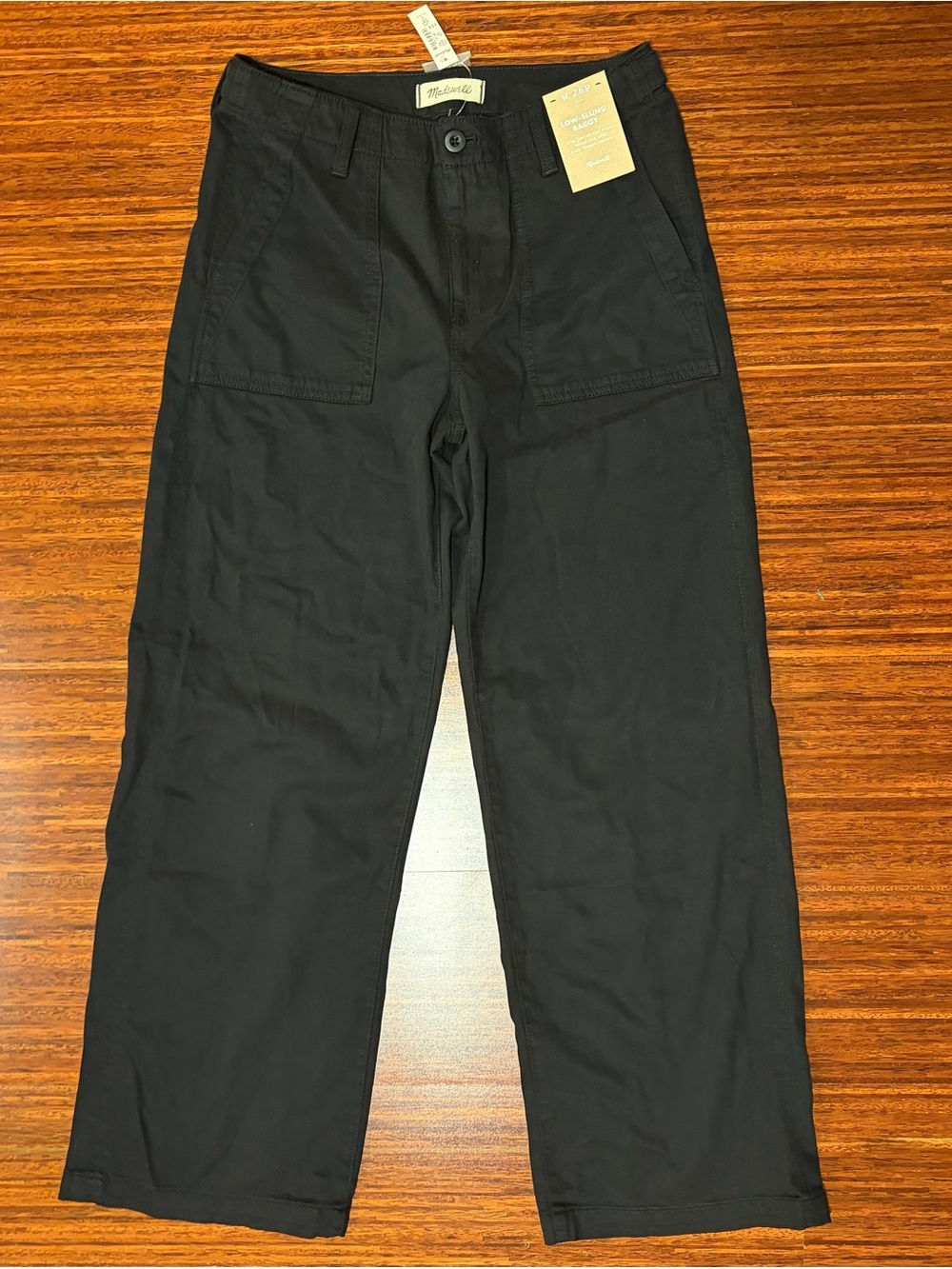 Madewell Low Slung Baggy Cargo Crop Utility Pants 26P NWT Black Wide Leg New